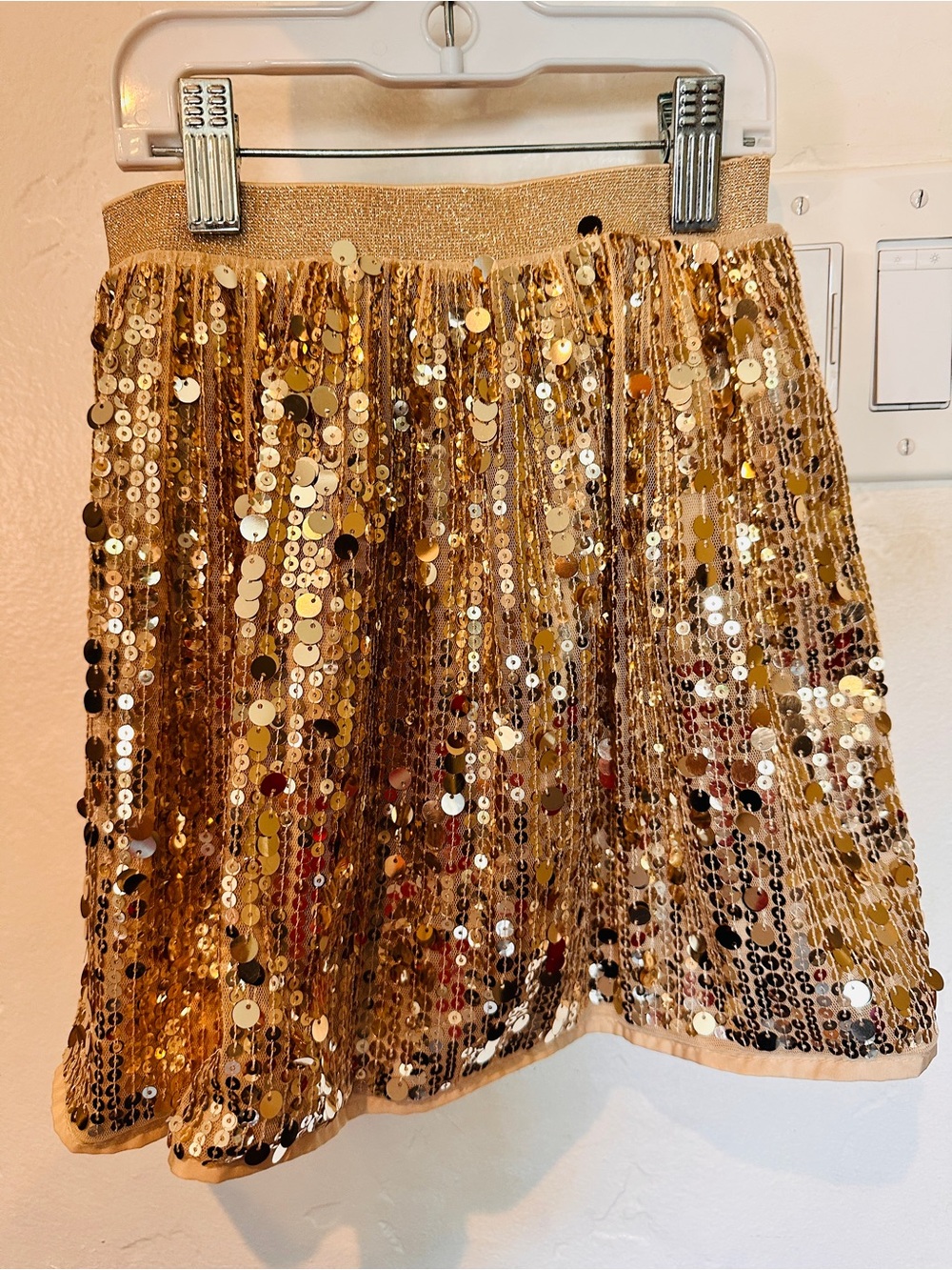 H&M Gold Sequin Circle Skirt 7 girls guc